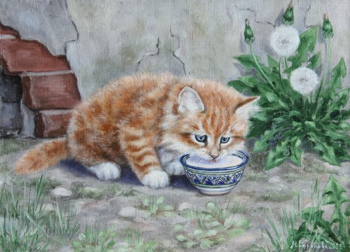 Марина Ефремова. Картина Рыжий котёнок. 2013. Холст, масло. 20х30